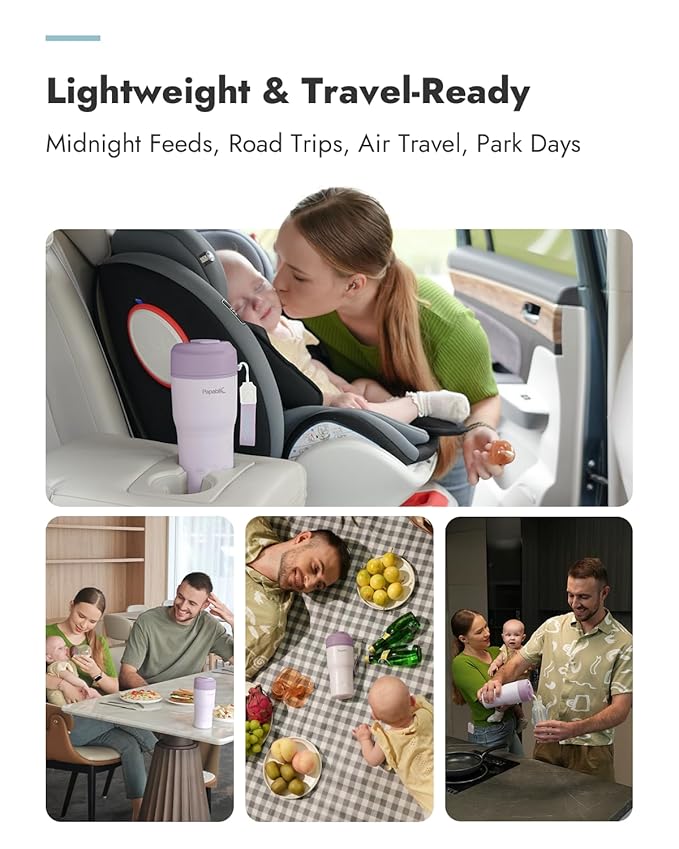 Papablic Portable Bottle Warmer – Fast Heating Baby Bottle Warmer on The Go with Sterilization, Wide Mouth & Smart Temperature Control, Car & Outdoor Feeding, Spodumene Purple