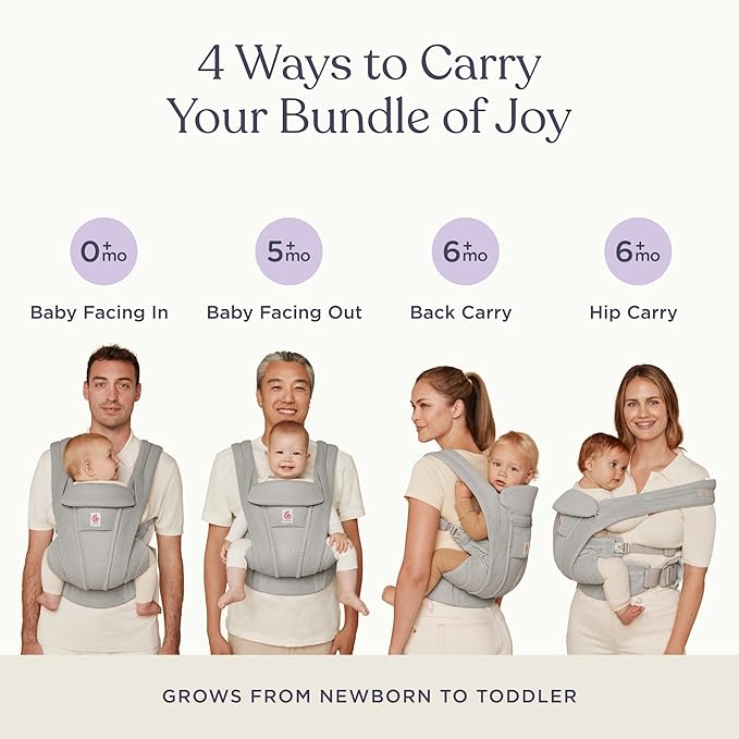 Ergobaby Omni Deluxe Baby Carrier Newborn to Toddler - Breathable Baby Carriers for Summer - All-Position Carrier with Enhanced Lumbar Support & Airflow (7-45 Pounds), Cotton, Camel