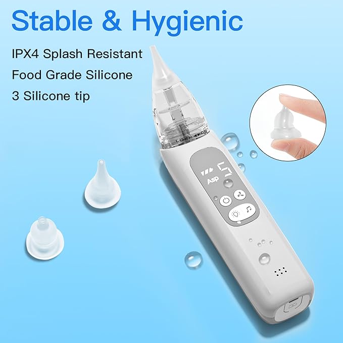 Nasal Aspirator for Baby, Electric Nose Sucker for Baby, Snot Sucker with 5 Levels Suction, Soothing Light & Nursery Rhymes (White)