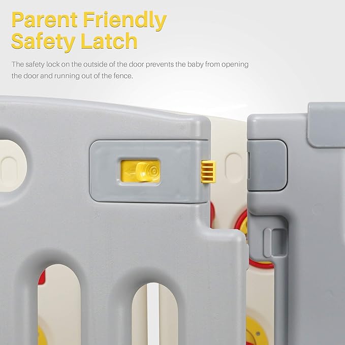 Kidzone Grey - White Baby Interactive Playpen 8 Panel Safety Gate Children Play Center Child Activity Pen ASTM Certified