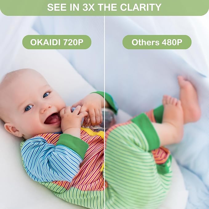 OKAIDI 5" HD Baby Monitor with Camera and Audio, 720P Display, 5000mAh Battery, Remote Pan-Tilt, 3X Zoom, Night Vision, 2-Way Talk, Temperature,Lullabies,1000ft Range Baby Monitor No WiFi
