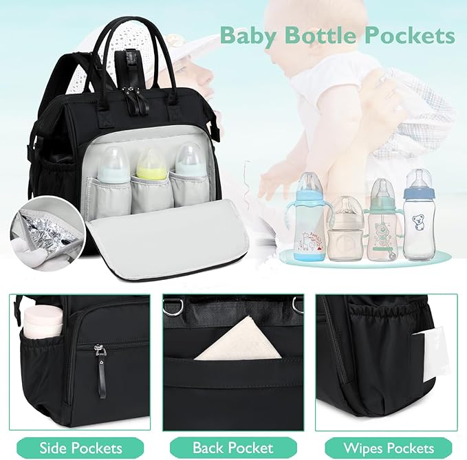 Large Diaper Bag Tote, 14 Pockets Stylish Baby Bag with Stroller Clips and 3 Insulated Pockets, Baby Shower Essentials