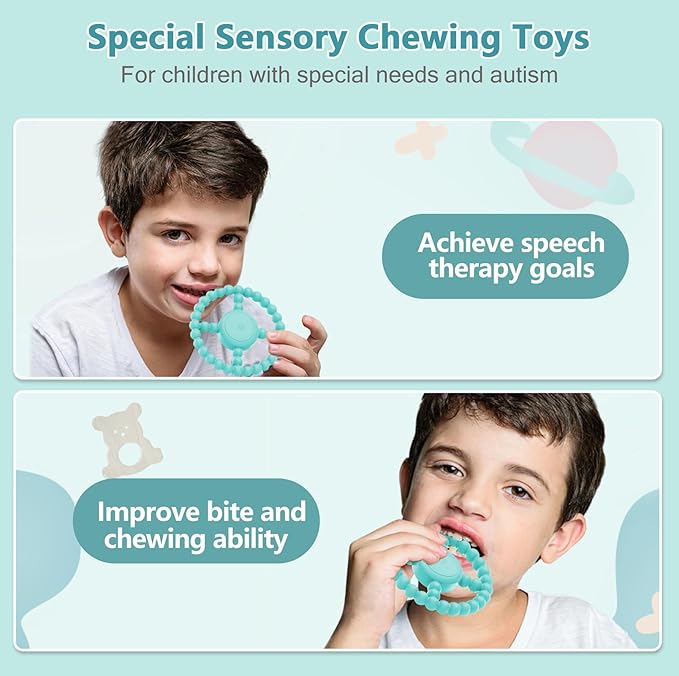 Vibrating Sensory Teething Toys,Baby Toys 6-18 Months, Autism Support & Oral Development, USB Rechargeable Teether for Toddlers, 1-2 Year Old Boys Christmas Girls Gifts idea(Green)