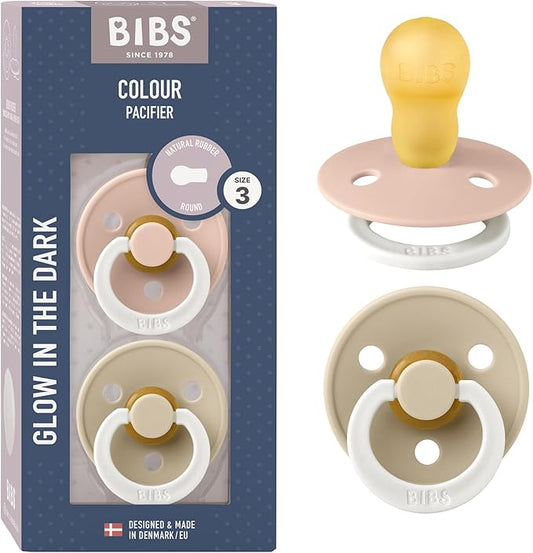 Bibs Pacifiers Color Collection, Set of 2 BPA-Free Latex Pacifiers Made in Europe, Round Nipple Baby Pacifier.