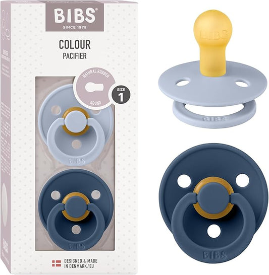 Bibs Pacifiers Color Collection, Set of 2 BPA-Free Latex Pacifiers Made in Europe, Round Nipple Baby Pacifier.