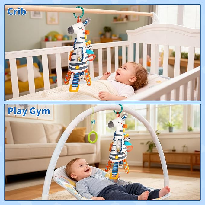 Baby Stroller Toy and Car Seat Toy for Infant with Teether Hanging Rattle Toys Clip on Stroller Toy Soft Plush Baby Toys for Boys and Girls 3-12 Months