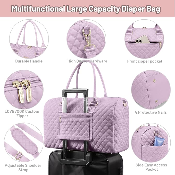 LOVEVOOK Diaper Bag Tote with Pacifier Case and Changing Pad, Large Capacity Mommy Bag for Hospital and Weekender Travel, Functional Baby Bag Newborn Baby Essential