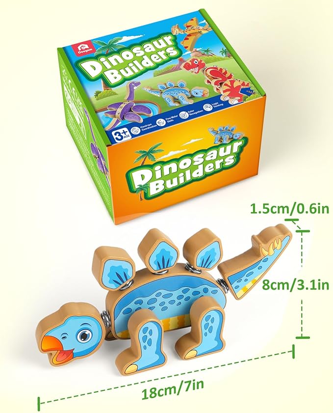 Coogam Dinosaur Snap Together Building Toys, Wooden Take Apart Dinosaur Playset, STEM Montessori Educational Fine Motor Skill Toy Gift for 3 4 5 Years Old Kids