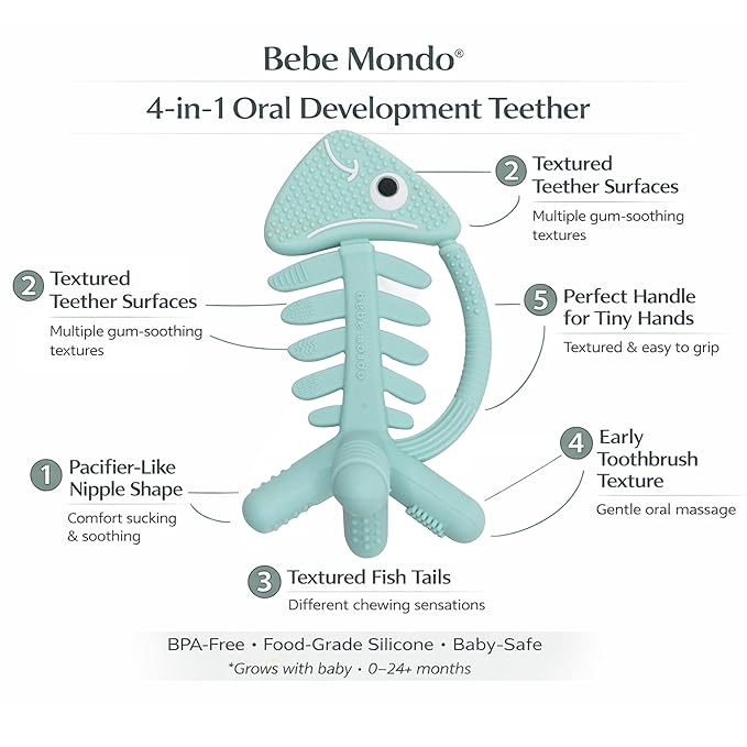 3 in 1 Infant Toys, Baby Teething Toys 3–6 6–12 Months, Teethers for Babies 0–3–6–12 Months for Teething Relief, Baby Gift, Baby Teether Toys, Silicone Sensory Toys, USA Patent Pending, Fish Turquise