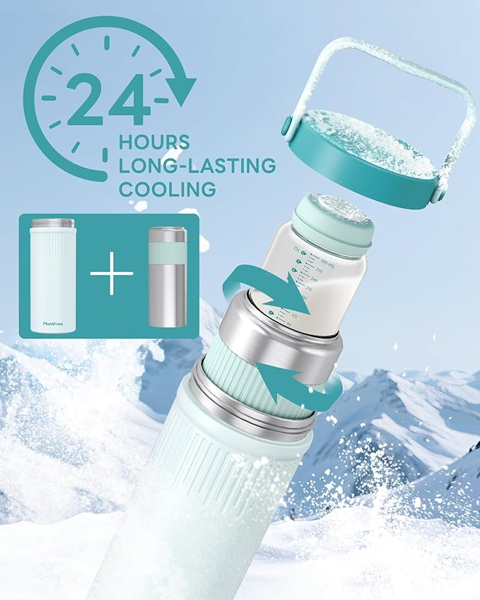 22oz Portable Breast Milk Cooler for Breastmilk Storage, Liquid Gold Saver 360° Cooling Keeps Milk Fresh for 24 Hours, Larger Capacity Breastmilk Chiller with 2pcs Bottles for Outdoor Mom