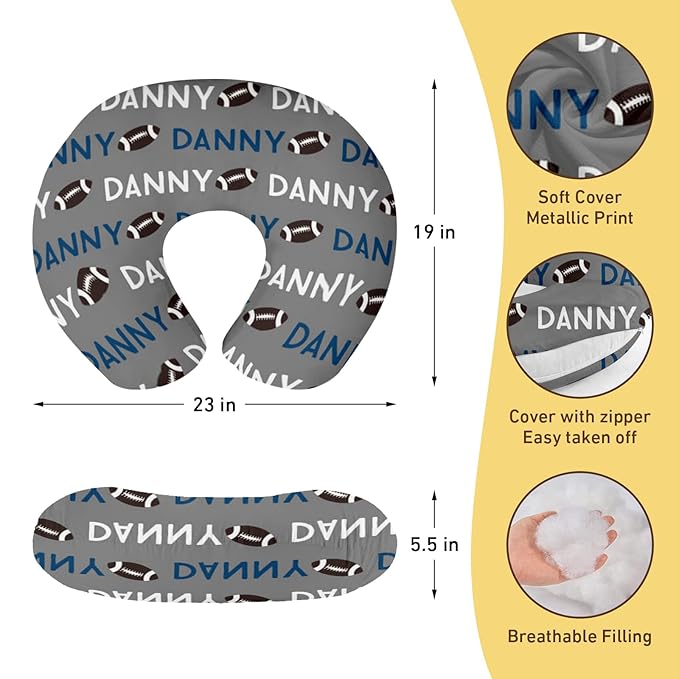 Rucekia Baby Nursing Pillow Cover - Personalized Name Footballs Theme Breastfeeding U-Shaped for Bottle Feeding, Soft Comfortable Breastfeeding Pillow Cover for Infant Baby Boys and Girls