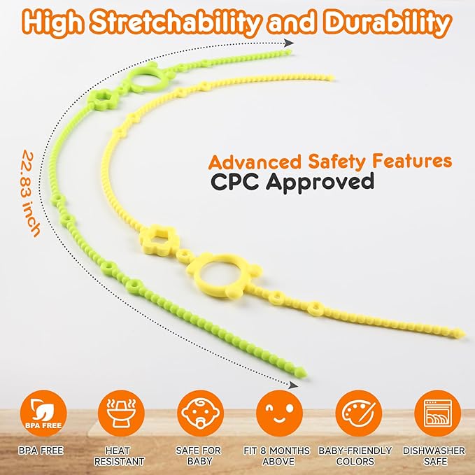 Toy Straps for Baby, 6pcs Adjustable Toy Holder for Stroller Accessories, Silicone Baby Tether Pacifier Clip, No Throw Baby Travel Essential Leash for High Chair, Car Seat, Baby Toy Clips,Cribs