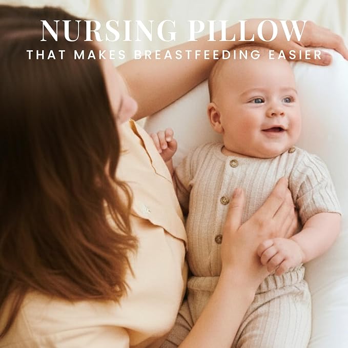 FOSSFLAKES Nursing Pillow Including 100% Cotton Sateen Cover – Firm Maternity Cushion for Feeding and Support – Multi-Purpose Pregnancy and Postpartum Comfort, Boomerang Design by Nordic Sleep