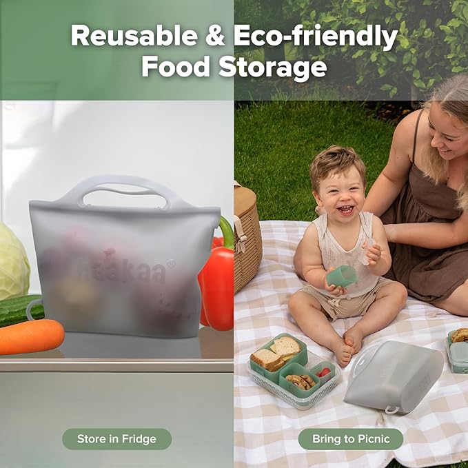 Haakaa On-The-Go Silicone Microwave Steam Sterilizer Bags for Travel, 40oz/1250ml Reusable Silicone Steaming Bags for Baby Bottles, Breast Pump, Accessories, Pacifiers, Teethers, Grey/2PCS