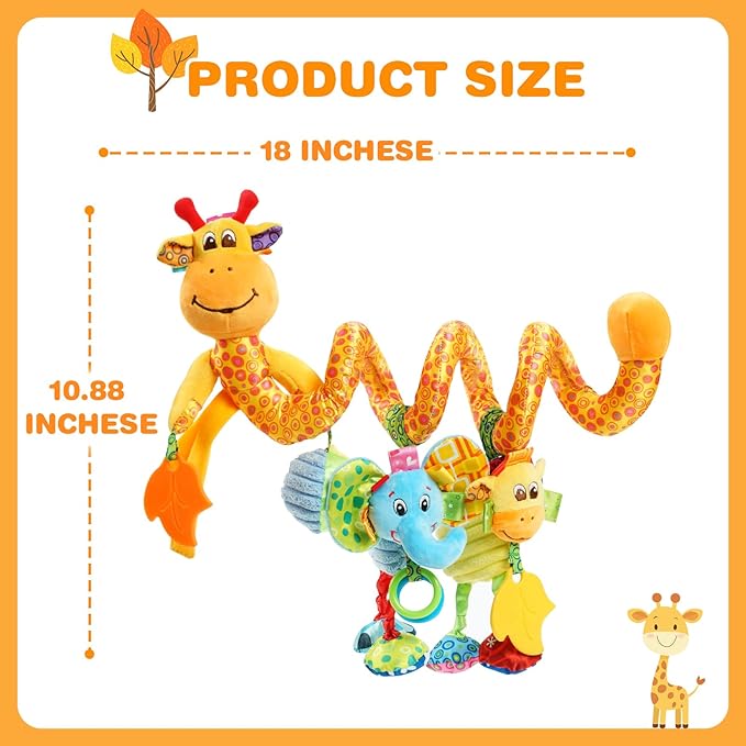 Jollybaby Crib Stroller Car Seat Toys for Baby 0-3-6-9-12 Months, Tummy Time Hanging Sensory Toys for Newborn with Music Box and Teether, Spiral Carseat Toy for Infant Boys Girls Gifts (Giraffe)