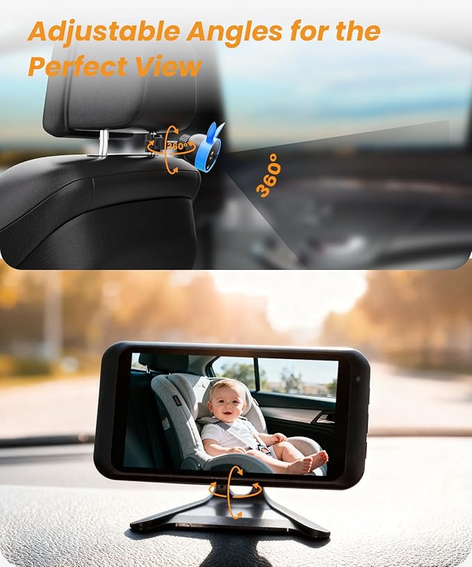 Babyvue BV2 USB Car Camera for Baby : 4.5" Car Seat Camera with 1080P Crystal Clear Mirror View, Easy Installation Carseat Rear Facing Moitor for Pet & Kids, HD IR Night Vision Backseat Monitor