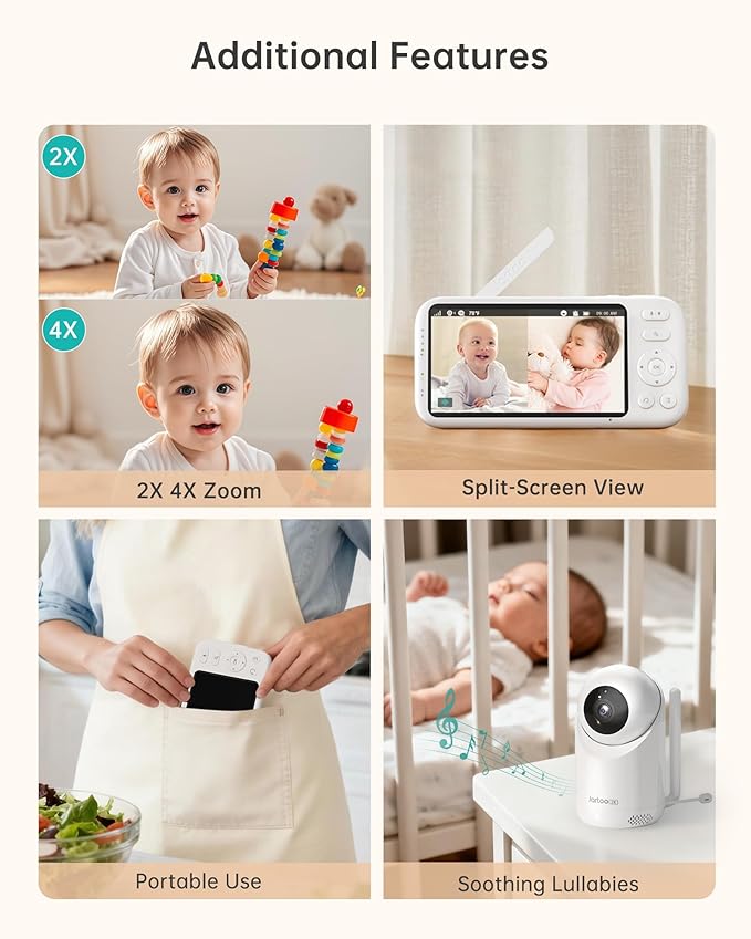 Jartoo 2K 5.5" Video Baby Monitor with 2 Cameras and Audio,AI Cry Detect 1860ft Long Range Baby Monitor No WiFi Baby Camera Wireless,Clear Night Vision,ANC, 2-Way Talk,White Noise,6000mAh [2025 New]