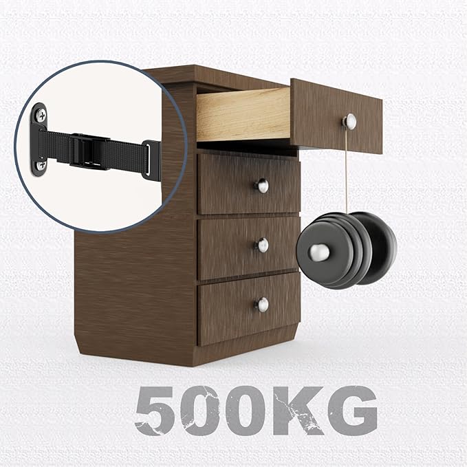 Anti Tip Furniture Anchors (2 Sets),Heavy Duty Furniture Wall Anchor,Adjustable Earthquake Straps,Furniture Anchors for Baby Proofing.