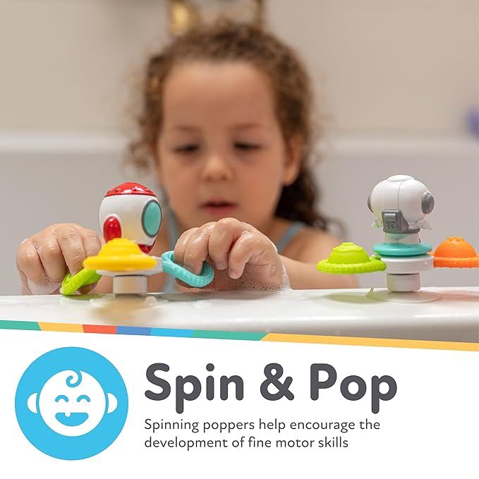 Nuby Suction Spinner Toys with Spinning Poppers – 3 Pack Baby Fidget Toys for High Chair & Bath, Space Theme, 12m+