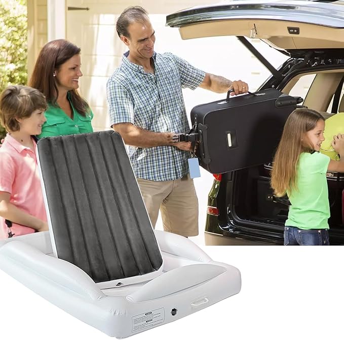 Inflatable Toddler Travel Bed - 61 Inches With Pillow Portable Toddler Bed for Travel with Safety Sides - Cozy Kids Air Mattress Set with Built-in Electric Pump & Carry Case- Easy to Inflate - Grey