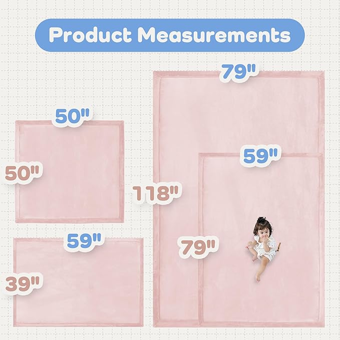 1.5" Thick Baby Play Mat for Floor Tummy Time, 59"x 79" Pro Soft Baby Activity Playmats Playroom, Easy Care with Non-Slip Safe for Infant Toddler Kids Crawling(Pink)