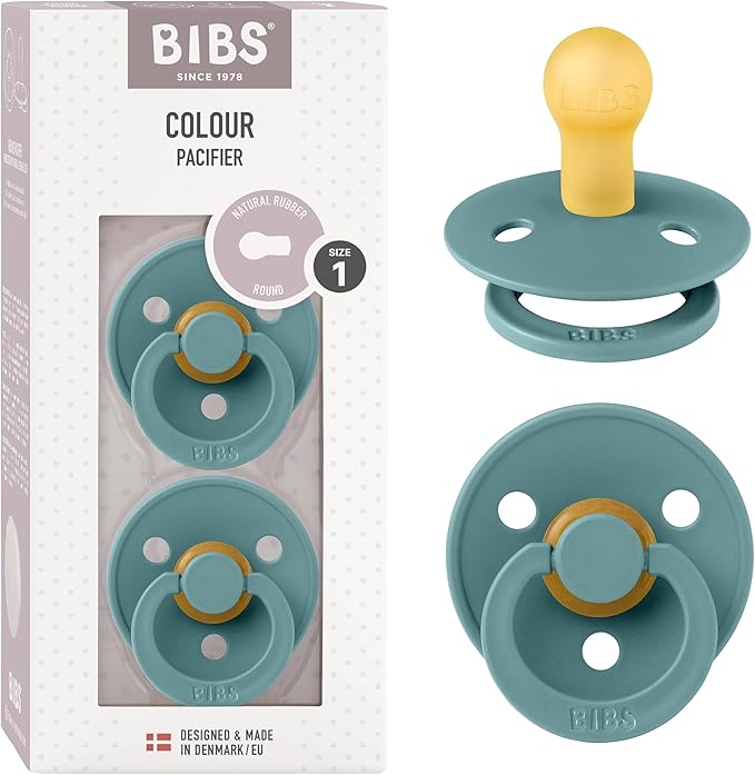 Bibs Pacifiers Color Collection, Set of 2 BPA-Free Latex Pacifiers Made in Europe, Round Nipple Baby Pacifier.
