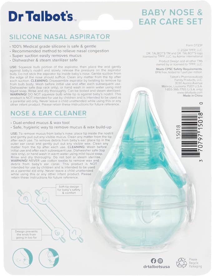 Dr. Talbot's Baby Nose and Ear Care Set - Nasal Aspirator and Nose and Ear Cleaner Tools for Babies - Baby Registry Essentials