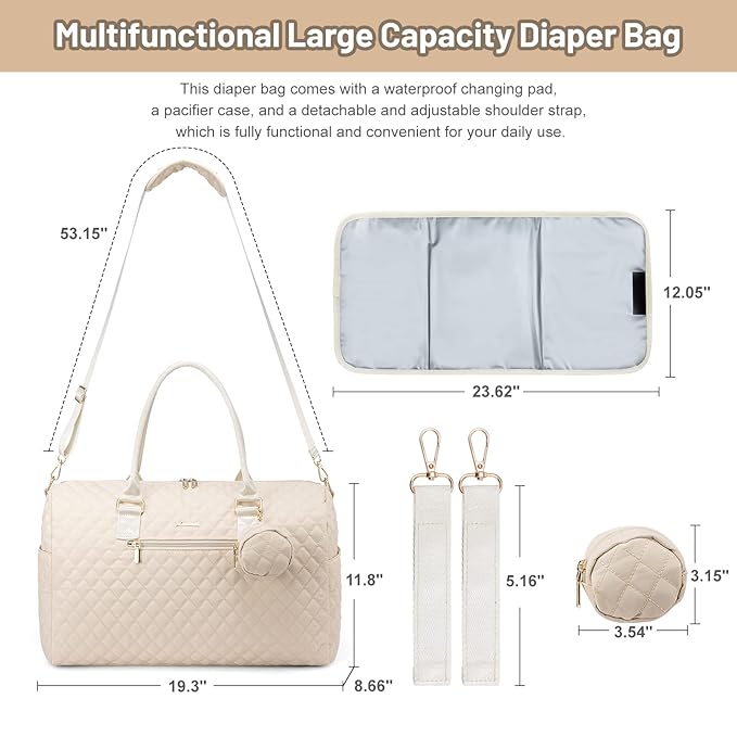 LOVEVOOK Diaper Bag Tote with Pacifier Case and Changing Pad, Large Capacity Mommy Bag for Hospital and Weekender Travel, Functional Baby Bag Newborn Baby Essential
