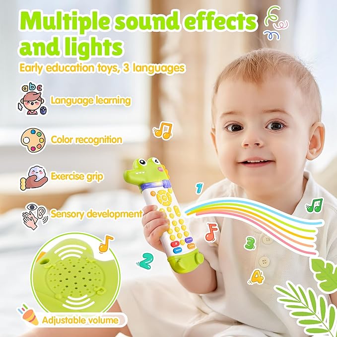 Baby Remote Control Toy, TV Remote Toy for Baby with Realistic Light and Sounds - 3 Languages (English, Spanish & French), Baby Musical Toys Gifts for Boys Girl 6 Month+