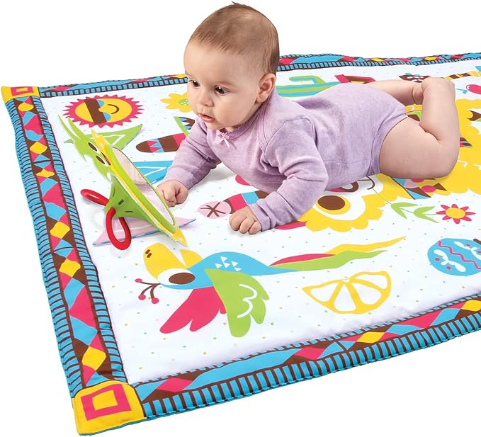 Yookidoo Fiesta Playmat. Folds As Carrying Bag. Indoor & Outdoor Activity Play Blanket with Mirror, Rattle & Teether. Extra Large Washable for Newborn (145 X 100cm)