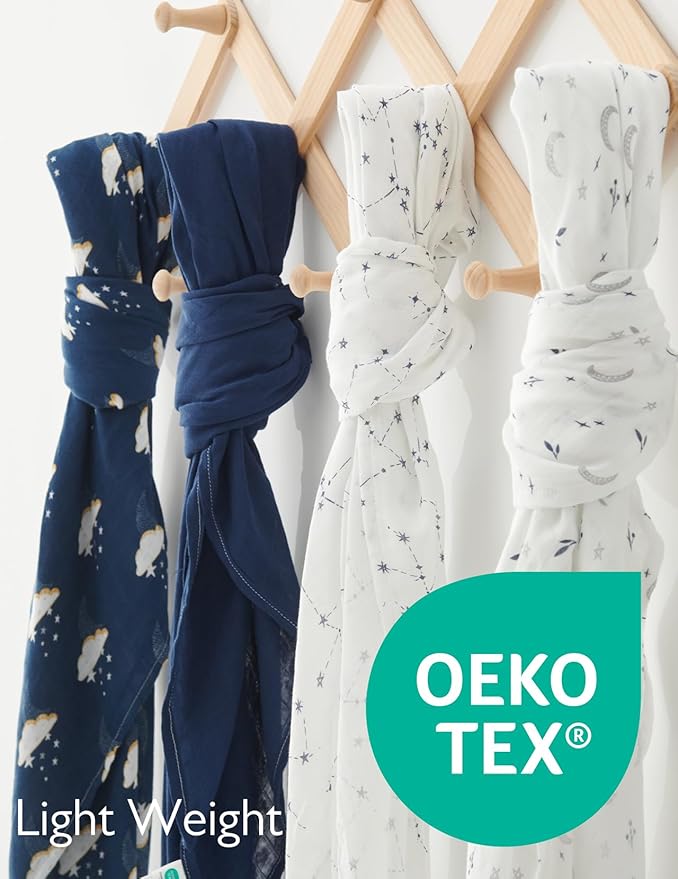 Momcozy Muslin Swaddle Blankets, Ultra Soft Neutral Swaddle Blanket, Breathable Large 47'' x 47'' Baby Infant Newborn Boys Girls Swaddling Receiving Blanket Wraps, Midnight Star Clouds