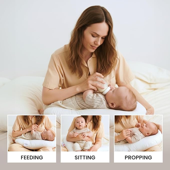 FOSSFLAKES Nursing Pillow Including 100% Cotton Sateen Cover – Firm Maternity Cushion for Feeding and Support – Multi-Purpose Pregnancy and Postpartum Comfort, Boomerang Design by Nordic Sleep