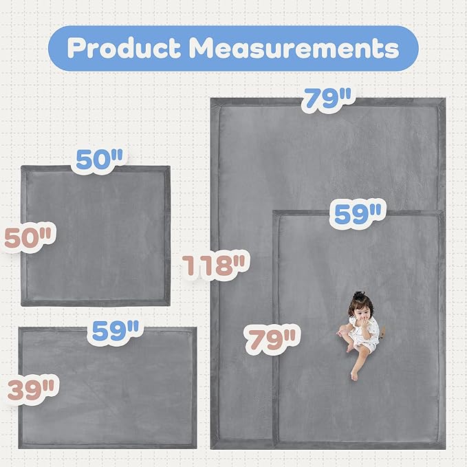 1.5" Thick Baby Play Mat for Floor Tummy Time, Large Pro Soft Foam Activity Playmats Playroom, Easy Care with Non-Slip Safe for Infant Toddler Kids Crawling79 x 118" (Dark Grey)
