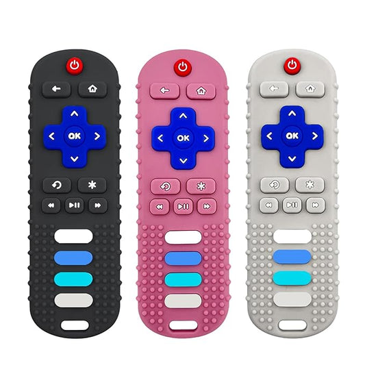 3Pcs Silicone Teething Toys, Remote Control Shape Teethers for Babies Remote Teething Toys, Silicone TV Remote Teether BPA Free/Dishwasher/Refrigerator Safe