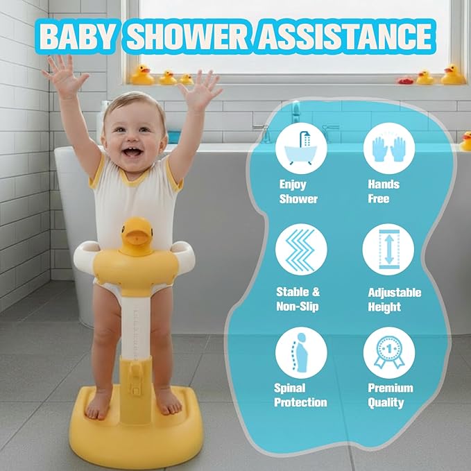 Wmaiwei Adjustable Baby Shower Stand Support | Safety & Non-Slip Baby Bath Stand | Standing Bathtub for Infants 8-36 Months | Toddler Shower Support with 55 Lbs Capacity | Ideal Gift for Babies Bath