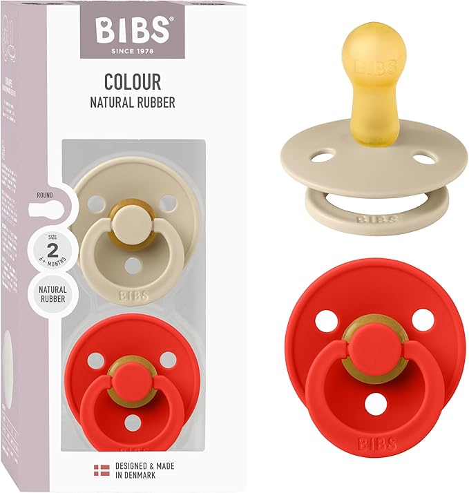 Bibs Pacifiers Color Collection, Set of 2 BPA-Free Latex Pacifiers Made in Europe, Round Nipple Baby Pacifier.