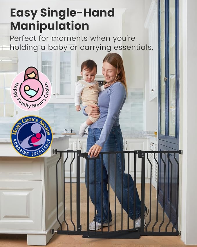 Mom's Choice-GROWNSY Baby Gate for Stairs, 30.5"-43" Pressure Mounted Pet Gate for Doorways-Auto Close Dog Gate for The House-Easy Installation & Walk Thru Wide Safety Gate, Black