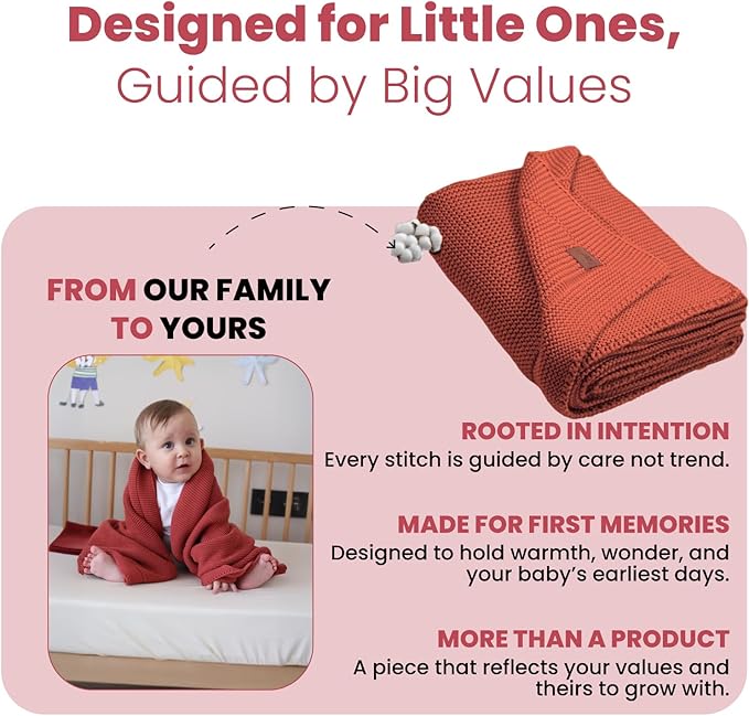 Little Dedi 100% Organic Cotton Baby Knitted Blanket with Gift Box - Soft Toddler, Crib, Stroller Blanket - Neutral Swaddle and Receiving Blanket for Newborns, 30"x40", Amberglow