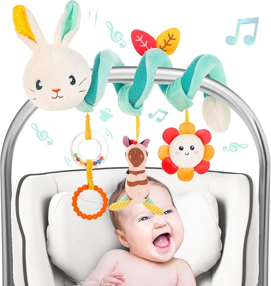 FATI Car Seat Toys for Babies 0-6 Months, Stroller & Crib Toys with Squeaker Rattles - Ideal Gifts