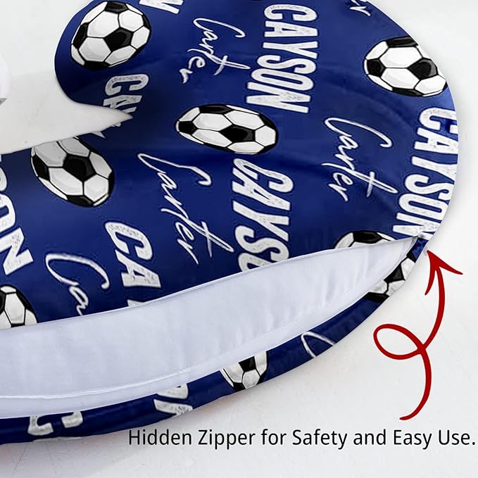 Rucekia Baby Nursing Pillow Cover - Personalized Name Blue Soccer Theme Breastfeeding U-Shaped for Bottle Feeding, Ultra Soft Comfortable Breastfeeding Pillow Cover for Infant Baby Boys and Girls