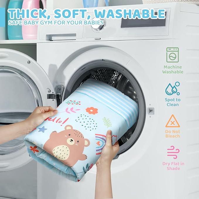 Baby Gym Play Mat, 8-in-1 Tummy Time Mat & Ball Pit with 6 Toys, Washable Baby Activity Mat for Visual, Hearing, Sensory, Motor Development, Baby Gift for Newborn Infant 0-3-6-9-12 Months (Blue)