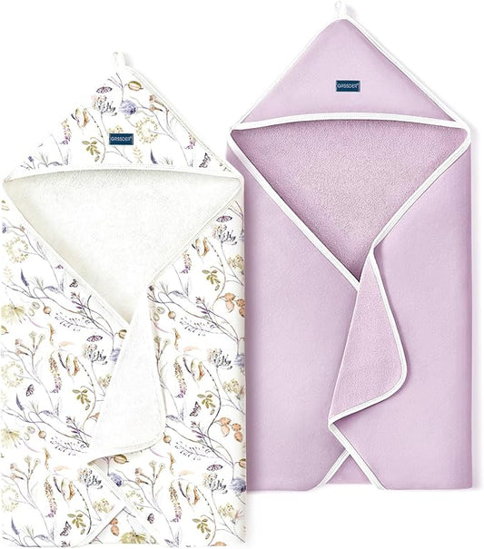 GRSSDER Baby Hooded Towel 2 Pack for Newborn, Super Soft Bath Towels with Original Design, Ultra Absorbent Knit Terry, Large Toddler Towels with Hood for Girls, Shower Gifts for Infant, 34"x 34"