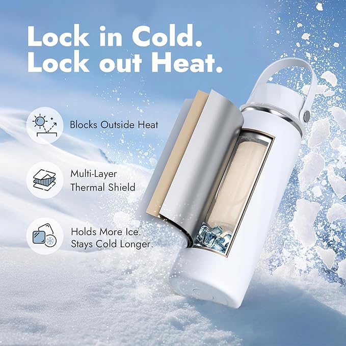 HEYTRIP Portable Breastmilk Cooler - 20oz Stainless Steel Milk Chiller Bottle for Travel & Work | Reusable Breastmilk Storage Container, 36+ Hour Cooling, TSA Approved | White