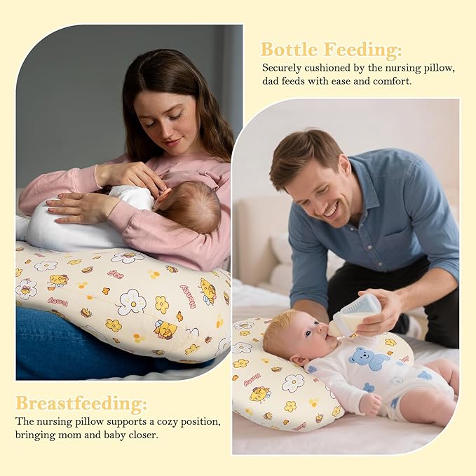 LLCJYYCY Nursing Pillow & Breastfeeding Pillow – Ergonomic C-Shape for Breastfeeding & Bottle Feeding, Breathable with Washable Cover, Tummy Time & Sitting Support (0-12Months)