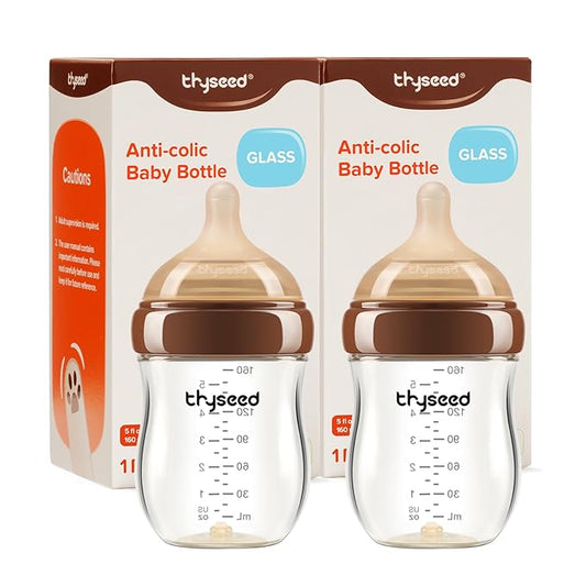 Thyseed Glass Natural Anti-Colic Baby Bottles | Newborn Breast Like Nursing Bottle for Breastfed Babies with Nipple(1-2 Months),5oz,2 Pack