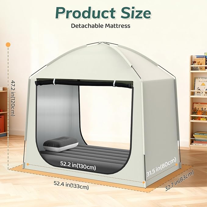 Inflatable Toddler Travel Bed with Tent – Portable Toddler Bed with with High-Speed Pump-Toddler Blow Up Mattress Indoor & Outdoor Kids Air Mattress Tent for Camping, Travel, Home(52.4 '',Lead Grey)
