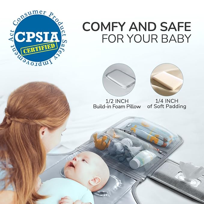 Portable Diaper Changing Pad with Shoulder Strap, Detachable Travel Changing Pad with Baby Wipes Pocket, Gifts for Baby Shower, Newborn Girls and Boys (Austere Grey)