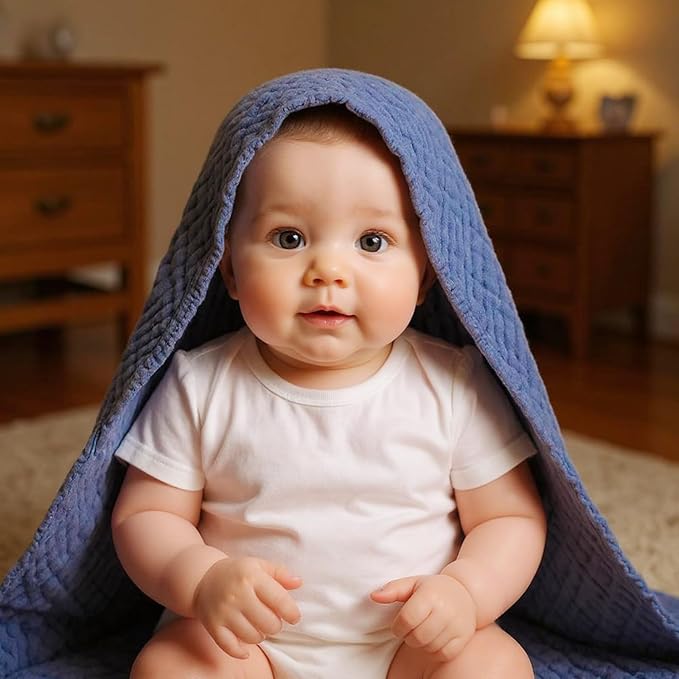 VitalCozy 8 Pcs Baby Muslin Hooded Bath Towels and Washcloths, 32 x 32 Inch Muslin Cotton Hooded Baby Towels Absorbent Blankets for Gift Newborn Infant Shower (Calming Color)