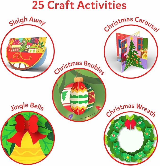 Skillmatics Scissor Skills Activity Book - Snip Snip Christmas, 25 Fun Cutting & Creative Activities for Preschoolers, 2 Child-Safe Scissors, Felt Craft Kit, Gifts for Kids Ages 3, 4, 5, 6, 7