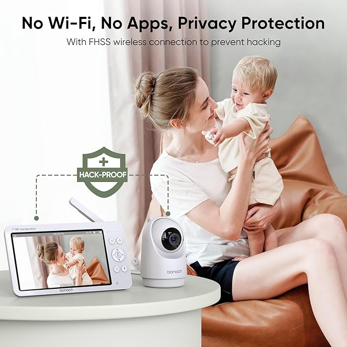 bonoch MegaView Baby Monitor with 2 Cameras, 7" 720P Split Screen Baby Monitor No WiFi, Video Monitor with Camera and Audio, 6000mAh, VOX Mode, 2 Way Audio, Remote PTZ, Night Vision, Gifts for Parents